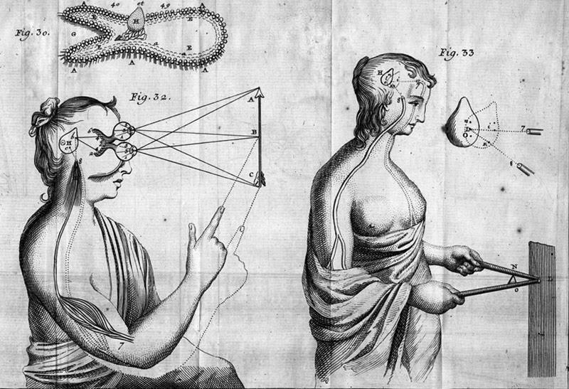 Diagrama que se aproxima al funcionamiento de la visión humana, René Descartes