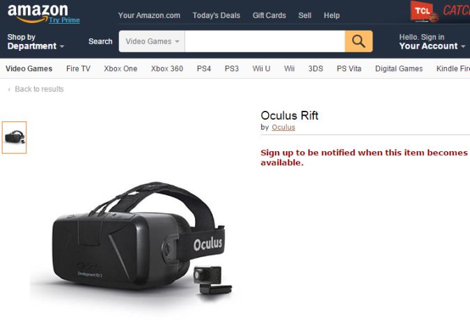 Oculus Rift en Amazon