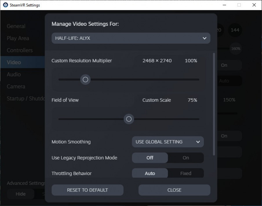 SteamVR incorpora una opción para ajustar el campo de visión y la escala del mundo