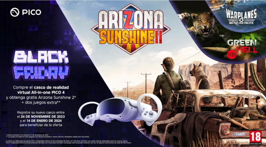 PICO 4 + Arizona Sunshine 2 + Green Hell VR + Warplanes por solo 330 €